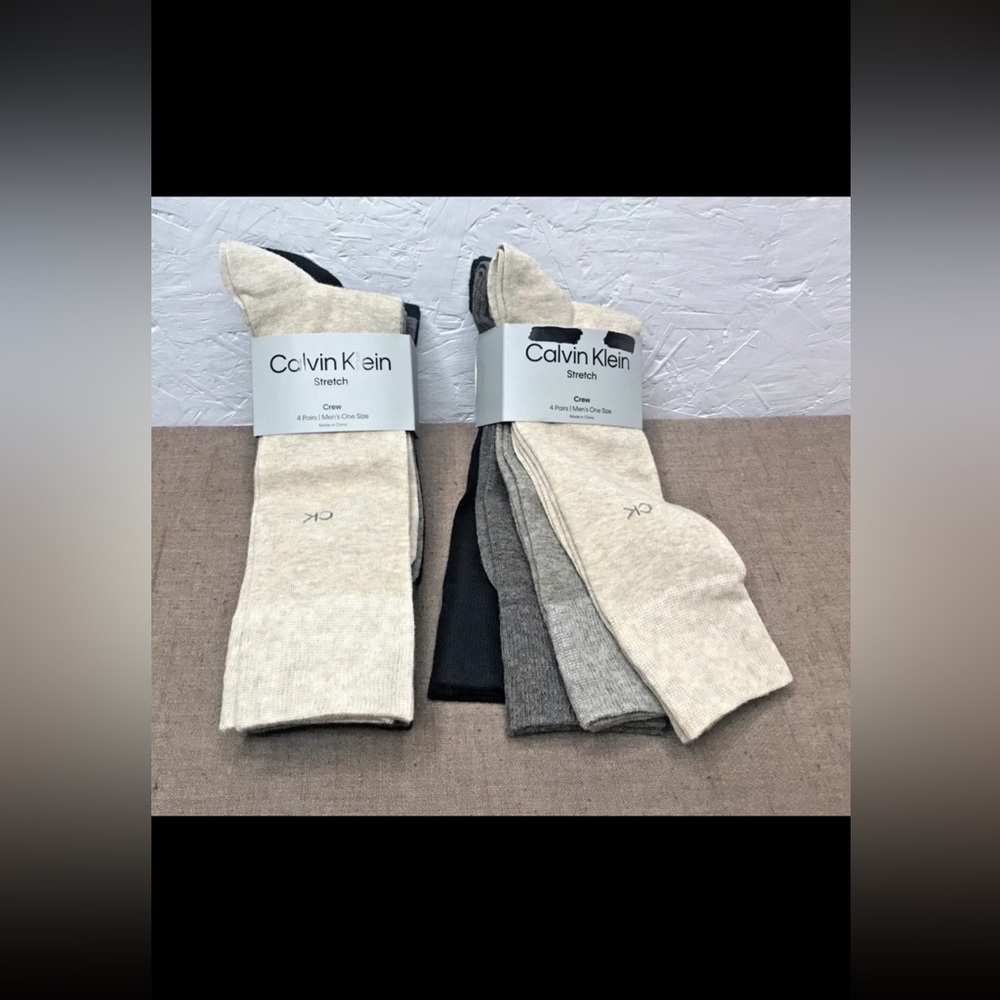 Lot of 2 Calvin Klein Four-Pack Stretch Crew Socks Assorted Colors One Size New